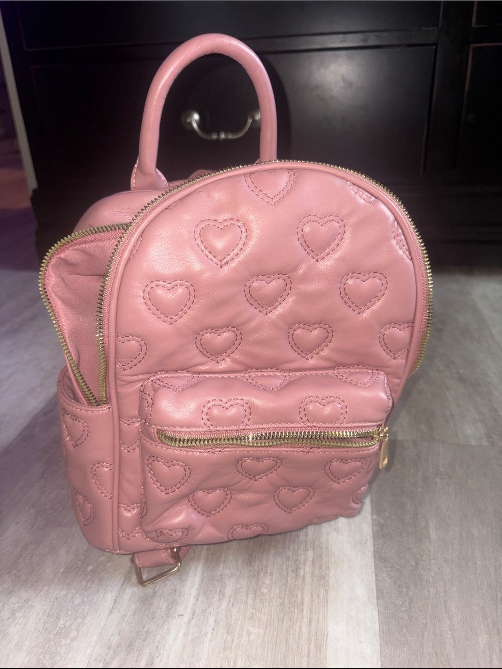 Pink Heart Quilted Mini Backpack - Women's Bag